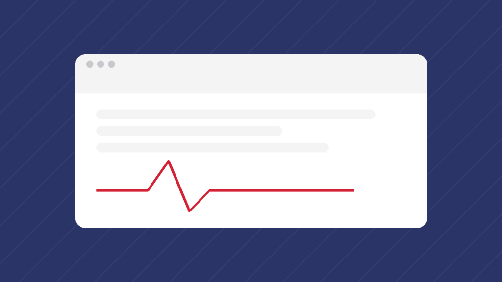 Illustration of a clinic website homepage with a pulse line through it, representing a healthcare website that needs a health check